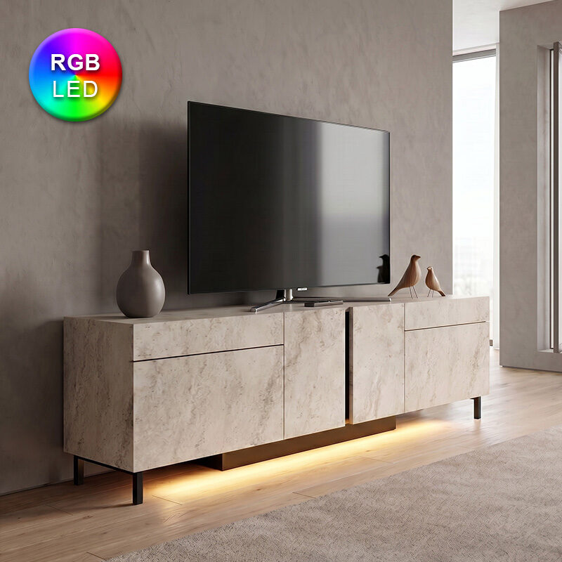 Έπιπλο τηλεόρασης Arlen Megapap με Led Rgb χρώμα travertine 180x32x50εκ.