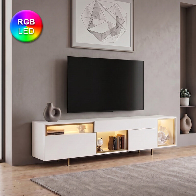 Έπιπλο τηλεόρασης Norm Megapap με Led Rgb χρώμα λευκό - χρυσό 180x32x55εκ.