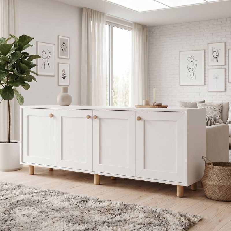 Μπουφές Bohemian Megapap χρώμα λευκό - φυσικό οξιάς 180x40x75εκ.