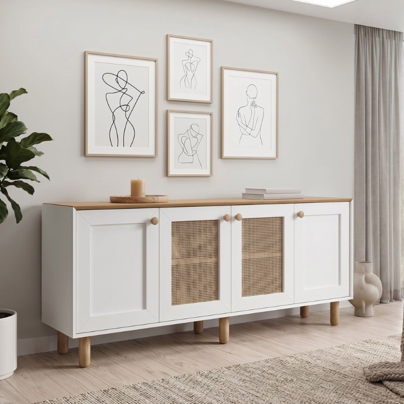 Μπουφές Bohemian Megapap χρώμα λευκό - φυσικό οξιάς 180x40x75εκ.
