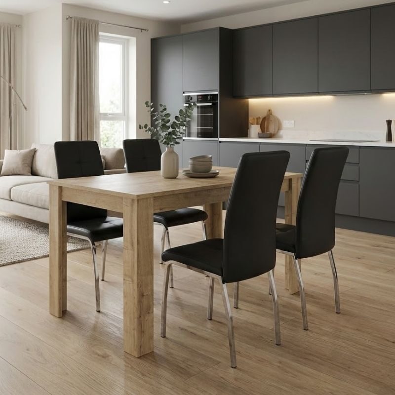 Σετ τραπεζαρία 5τμχ Darlen - Alma Megapap χρώμα sapphire oak - μαύρο 125x72x74εκ.