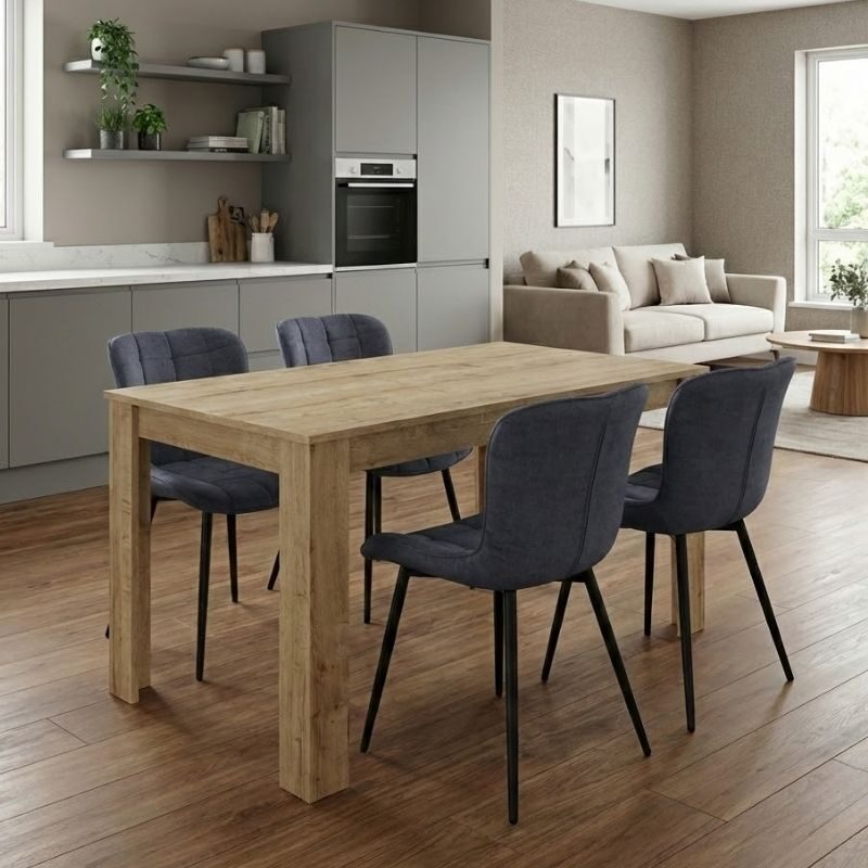 Σετ τραπεζαρία 5τμχ Darlen - Chiara Megapap χρώμα sapphire oak - ανθρακί 125x72x74εκ.