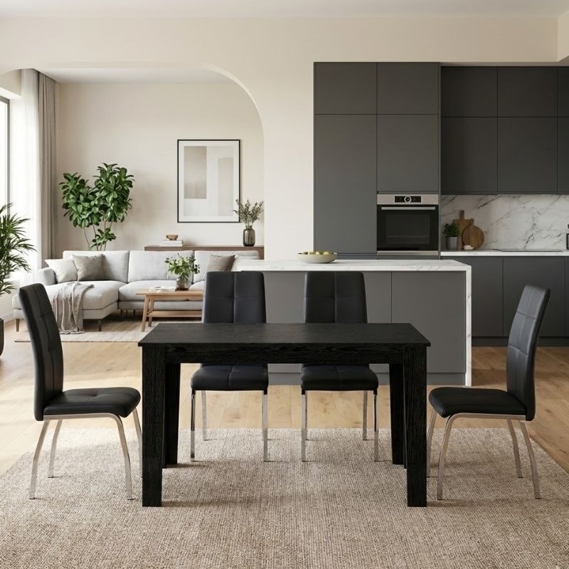 Σετ τραπεζαρία 5τμχ Darlen - Alma Megapap χρώμα sencron black - μαύρο 125x72x74εκ.