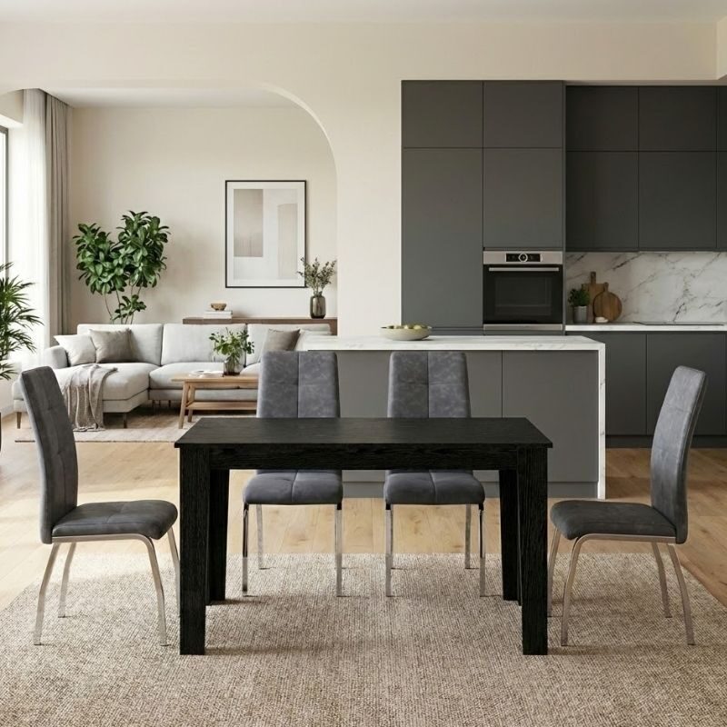 Σετ τραπεζαρία 5τμχ Darlen - Alma Megapap χρώμα sencron black - γκρι 125x72x74εκ.