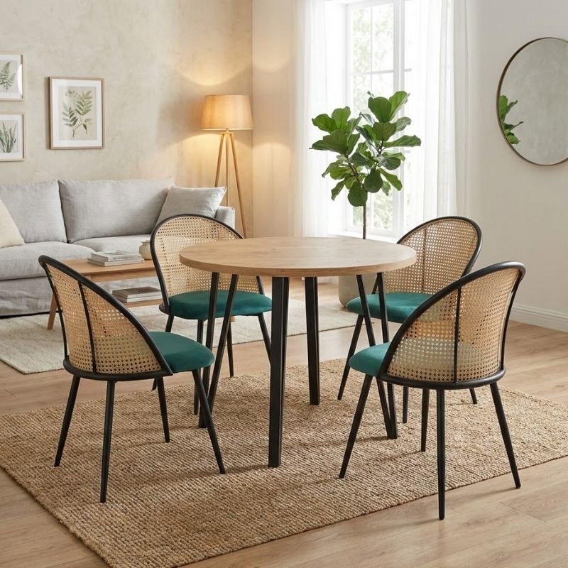 Σετ τραπεζαρία 5τμχ Xana - Jacob Megapap χρώμα sepet oak - κυπαρισσί Ø90x77,5εκ.