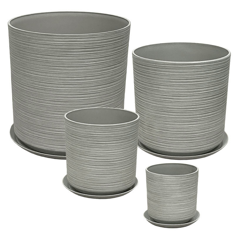 STONE POLYRESIN ΚΑΣΠΩ ΜΕ ΠΙΑΤΟ ΣΕΤ/8 ΓΚΡΙ ΠΑΛΙΟ ΠΗΛΙΝΟ - L:Φ43x43.5, M:Φ35x35, S:Φ28x28, XS:Φ21x21.8cm