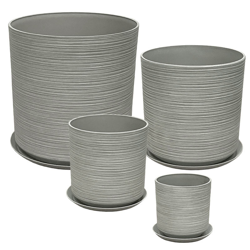 STONE POLYRESIN ΚΑΣΠΩ ΜΕ ΠΙΑΤΟ ΣΕΤ/8 ΓΚΡΙ ΠΑΛΙΟ ΠΗΛΙΝΟ - L:Φ43x43.5, M:Φ35x35, S:Φ28x28, XS:Φ21x21.8cm