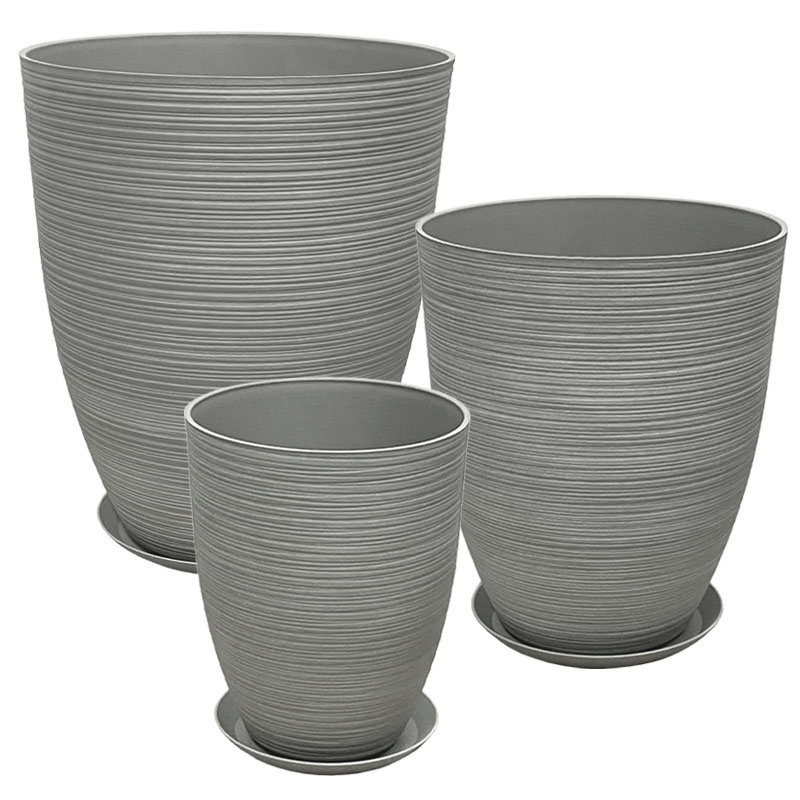 STONE POLYRESIN ΚΑΣΠΩ ΜΕ ΠΙΑΤΟ ΣΕΤ/6 ΓΚΡΙ - L:Φ43x52.5, M:Φ35x42.5, S:Φ28x34.5cm