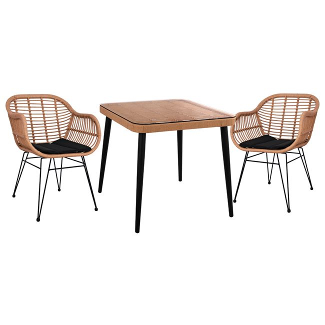 ΣΕΤ 3ΤΜΧ ALLEGRA WICKER ΜΕ ΤΡΑΠΕΖΙ 80X80Χ78Υ ΜΠΕΖ & ΜΑΥΡΟ ΧΡΩΜΑ HM10483