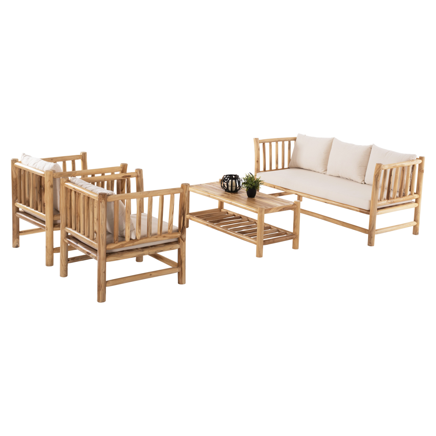 ΣΕΤ ΣΑΛΟΝΙ 4ΤΜΧ EDDARD HM9340 ΑΠΟ ΜΑΣΙΦ ΞΥΛΟ TEAK ΦΥΣΙΚΟ - ΛΕΥΚΟ