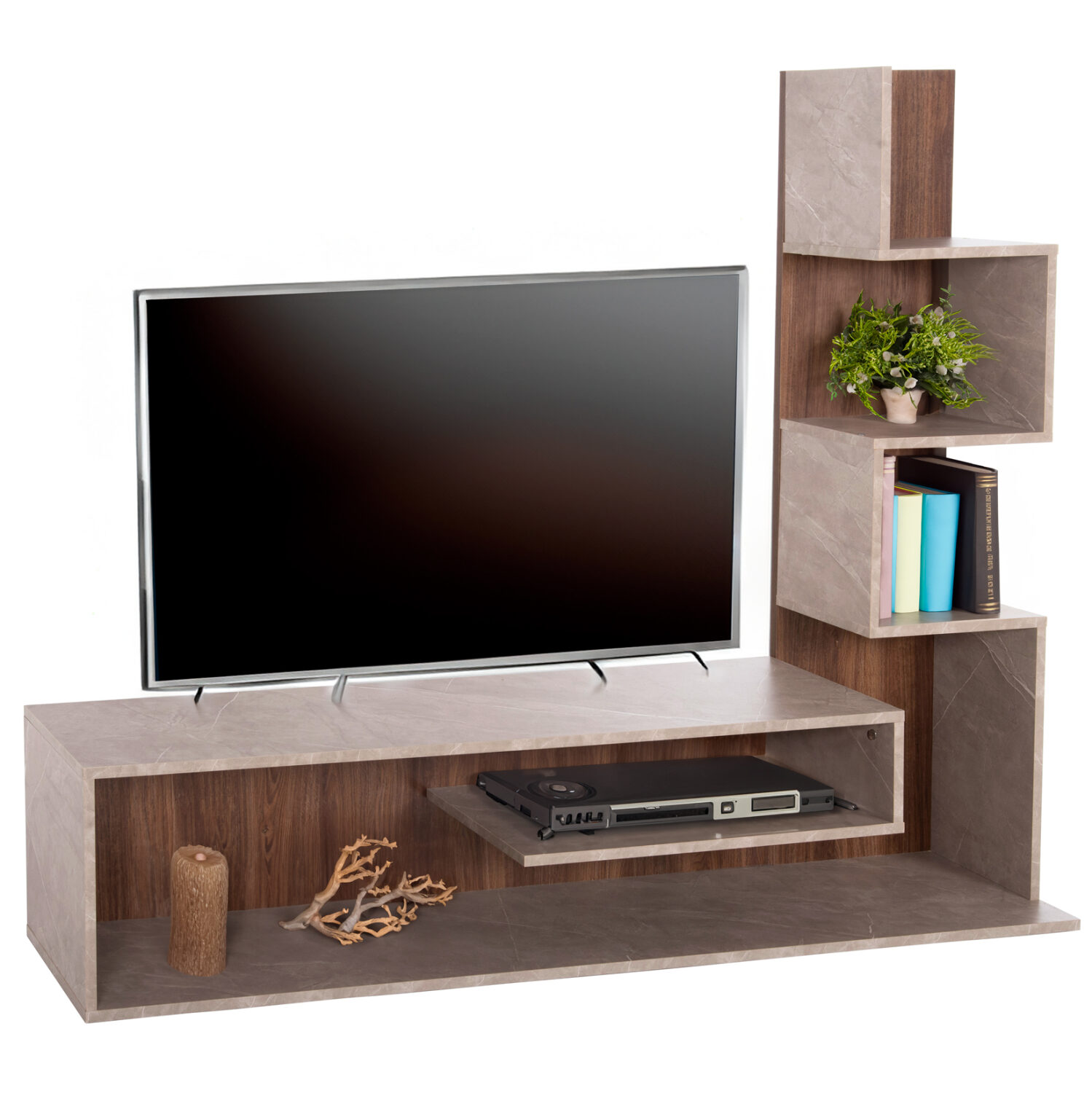 ΣΥΝΘΕΤΟ ΤΗΛΕΟΡΑΣΗΣ EDELIE HM8908.14 ΜΕΛΑΜΙΝΗ ΓΚΡΙ STONE TEXTURE-ΦΥΣΙΚΟ 150x29,5x120Υεκ.