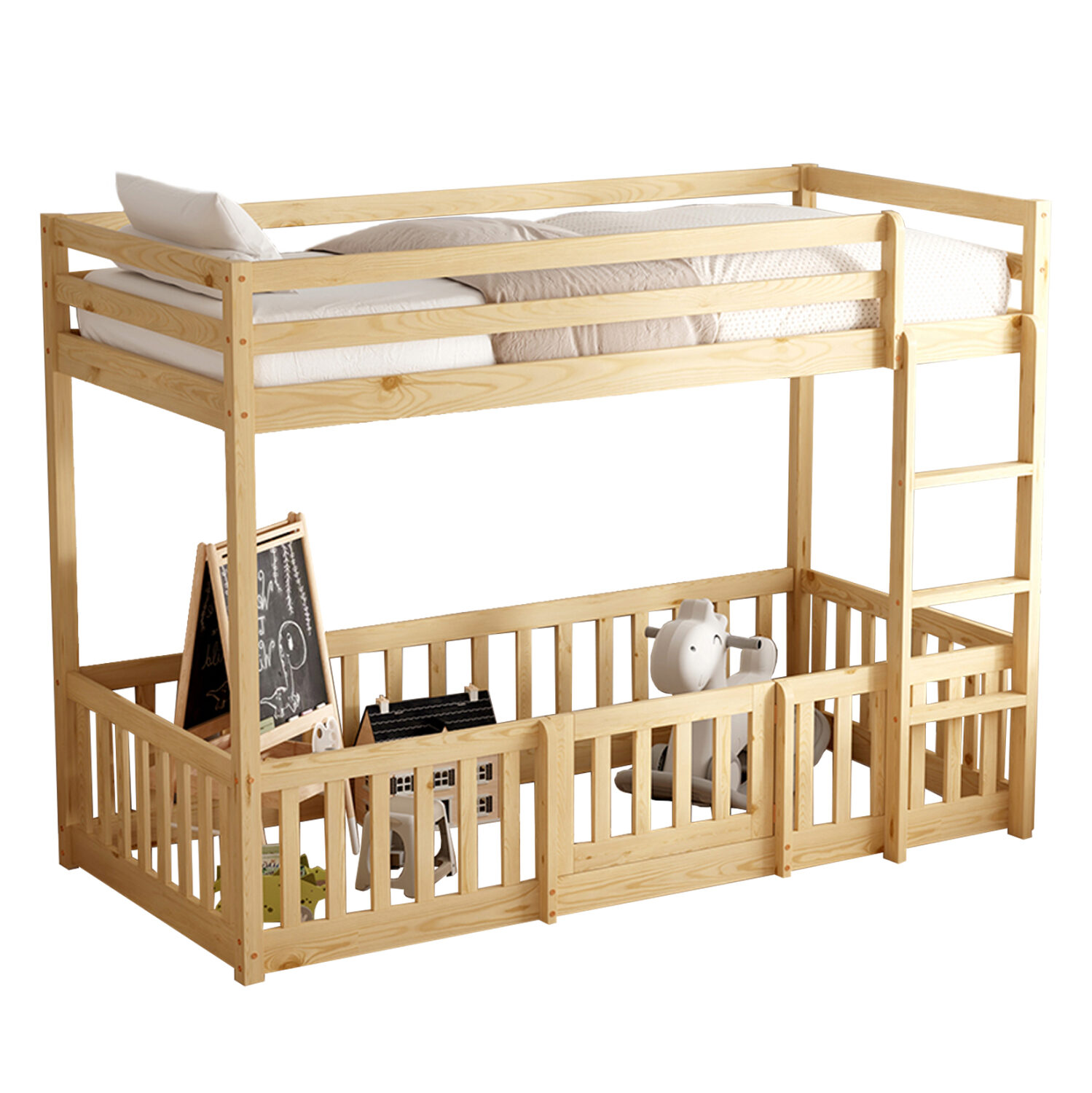 ΠΑΙΔΙΚΗ ΚΟΥΚΕΤΑ τ.MONTESSORI ΜΕ ΠΑΡΚΑΚΙ PLAYKID HM703.01 ΞΥΛΟ ΠΕΥΚΟΥ ΦΥΣΙΚΟ ΓΙΑ 190x90εκ