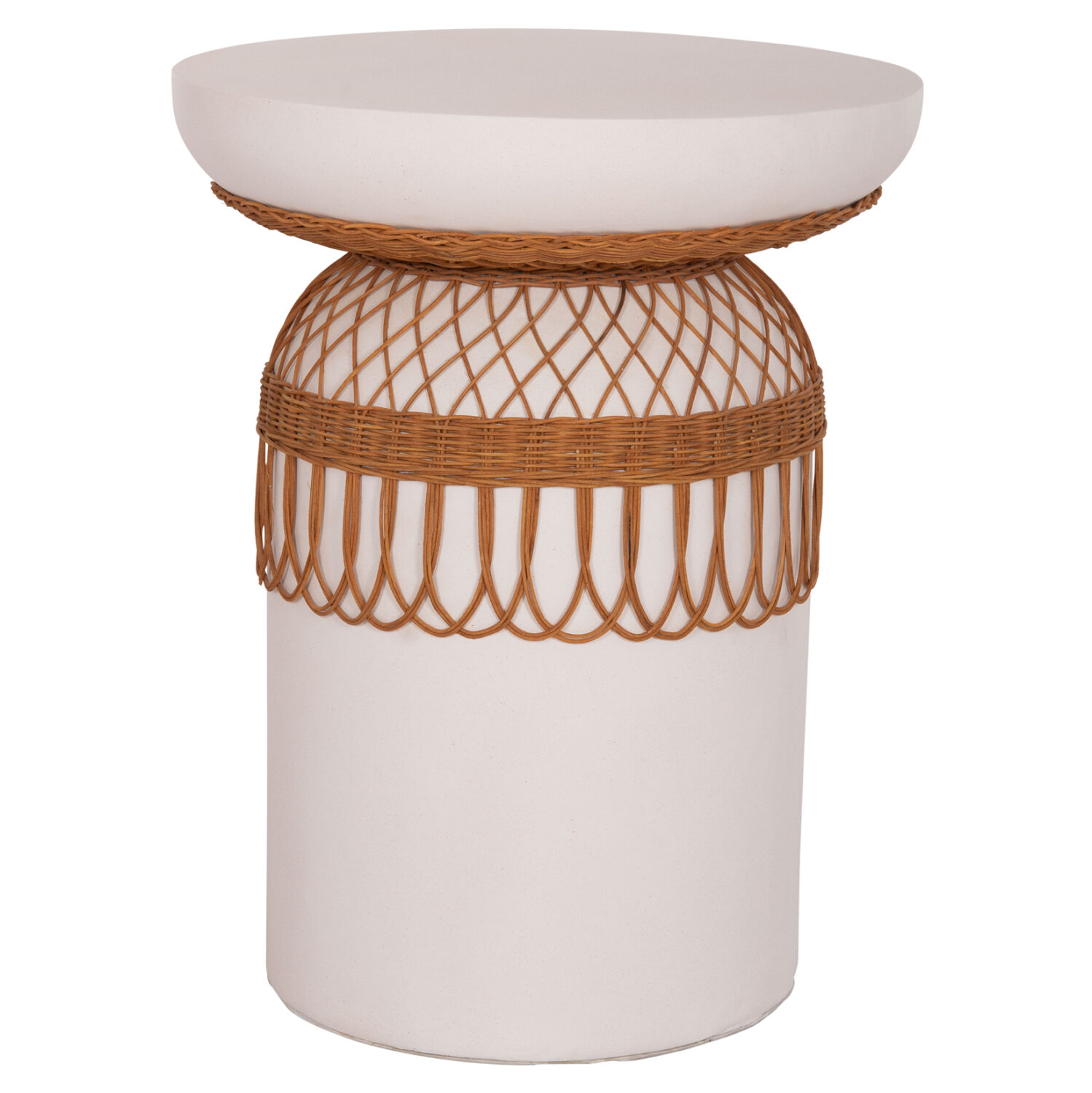 ΒΟΗΘΗΤΙΚΟ ΤΡΑΠΕΖΙ PRILEP HM18159.02 FIBER CEMENT ΛΕΥΚΟ & RATTAN--Φ60x76,5Υεκ
