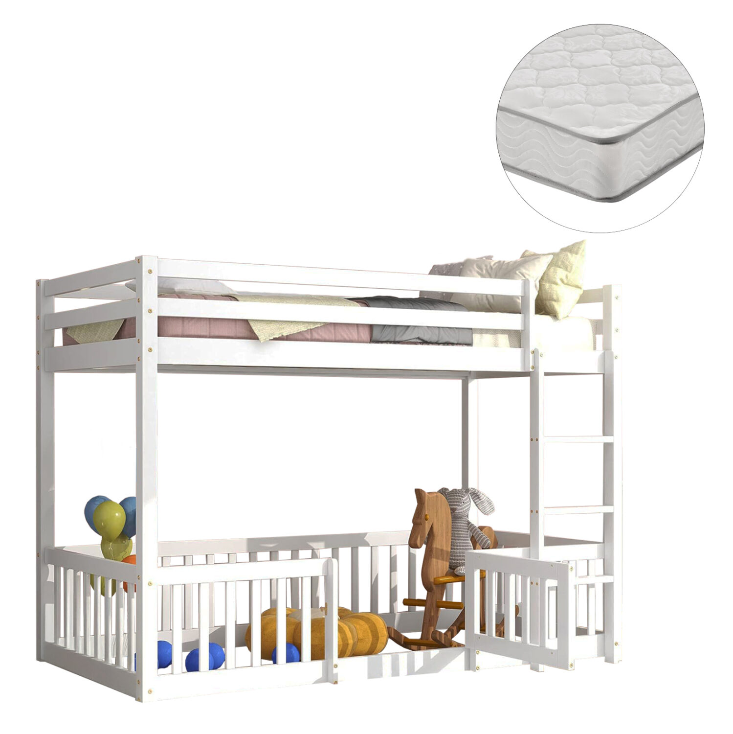 ΚΟΥΚΕΤΑ ΠΑΙΔΙΚΗ ΜΕ ΠΑΡΚΑΚΙ PLAYKID HM21312.01 ΞΥΛΟ ΠΕΥΚΟΥ ΛΕΥΚΟ--ME ΣΤΡΩΜΑ 90x190εκ