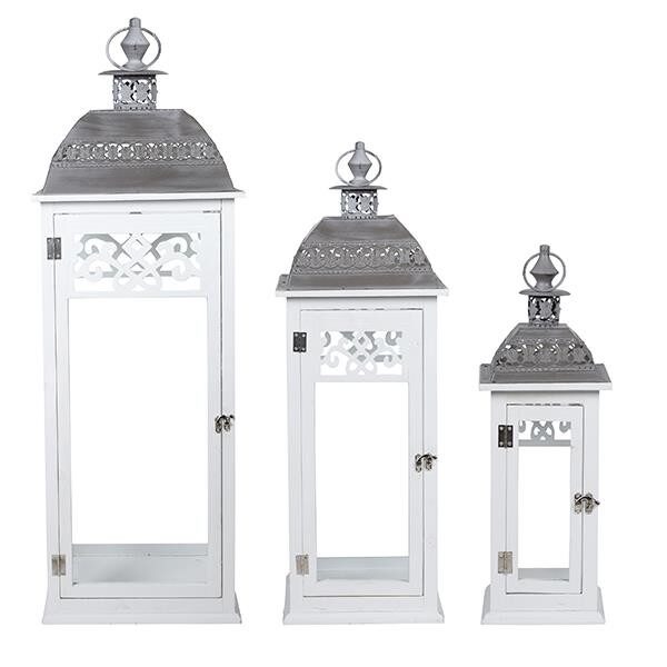 S/3 ΦΑΝΑΡΙΑ ΜΕΤΑΛΛΙΚA - ΞΥΛΙΝΑ ΛΕΥΚΑ 33x33x93cm / 25x25x71.5cm / 17x17x50.5cm|819-01437