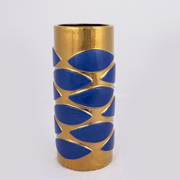 ΒΑΖΟ ΚΕΡΑΜΙΚΟ ΜΠΛΕ - ΧΡΥΣΟ 13x13x31cm|752-20173