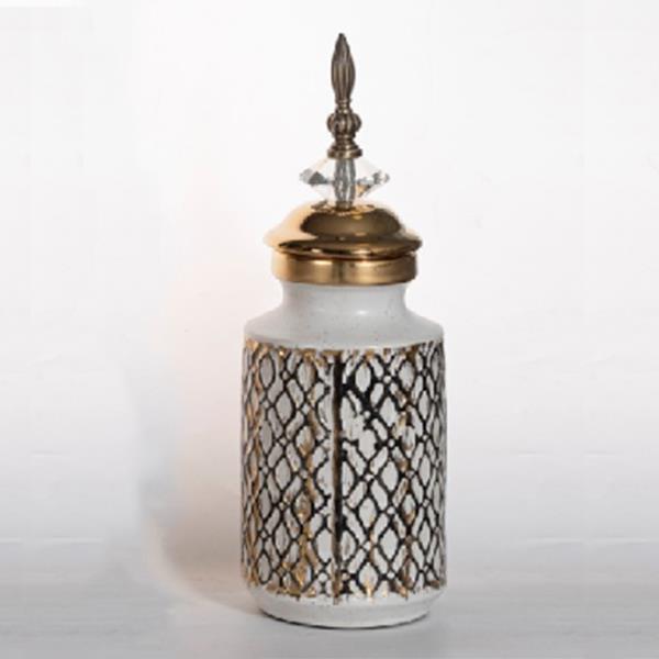 ΒΑΖΟ ΜΕ ΚΑΠΑΚΙ ΚΕΡΑΜΙΚΟ ΛΕΥΚΟ - ΧΡΥΣΟ 12x12x32cm|752-20047