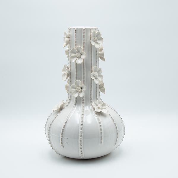 ΒΑΖΟ ΜΕ ΛΟΥΛΟΥΔΙΑ ΚΕΡΑΜΙΚΟ ΛΕΥΚΟ 21.5x21.5x34cm|819-01334