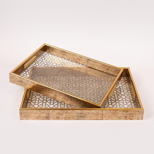 S/2 ΔΙΣΚΟΣ PS ΜΕ ΓΥΑΛΙ ΚΑΦΕ 40x30x4.5cm / 35x25x4.5cm|819-01158