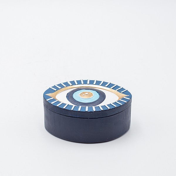ΜΠΙΖΟΥΤΙΕΡΑ ΣΕ ΣΧΗΜΑ ΜΑΤΙΟΥ ΠΟΛΥΡΕΖΙΝ  ΜΠΛΕ & ΧΡΥΣΕΣ ΛΕΠΤΟΜΕΡΕΙΕΣ 10x7.5x4.5cm|819-00804