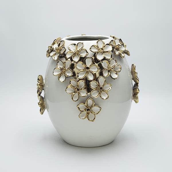 ΒΑΖΟ ΚΕΡΑΜΙΚΟ ΛΕΥΚΟ ΜΕ ΛΟΥΛΟΥΔΙΑ 23x23x25cm|819-01444