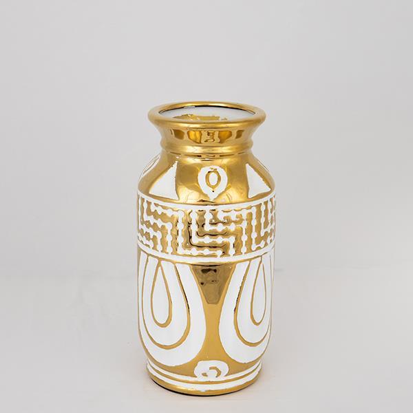 ΒΑΖΟ ΚΕΡΑΜΙΚΟ ΛΕΥΚΟ - ΧΡΥΣΟ 14x14x28cm|752-20074
