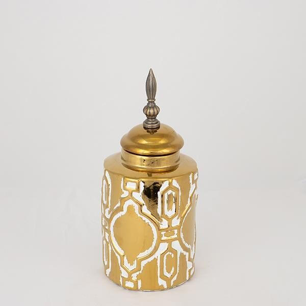 ΒΑΖΟ ΜΕ ΚΑΠΑΚΙ ΚΕΡΑΜΙΚΟ ΛΕΥΚΟ - ΧΡΥΣΟ 12.5x12.5x28cm|752-20077