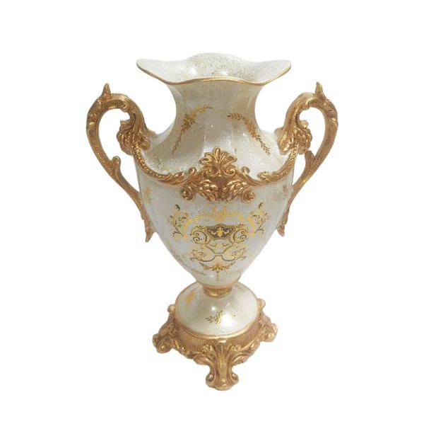 ΒΑΖΟ ΠΟΛΥΡΕΖΙΝ ΛΕΥΚΟ - ΧΡΥΣΟ 25.5x17x36cm|819-02095