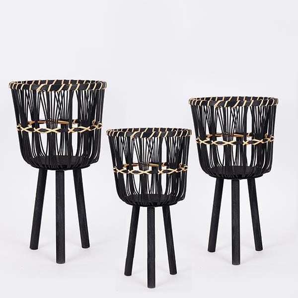 S/3 ΚΑΛΑΘΙΑ ΨΑΘΙΝΑ ΜΑΥΡΟ 37x37x65.5cm/ 32x32x57.5cm/ 27x27x47.5cm|819-00358