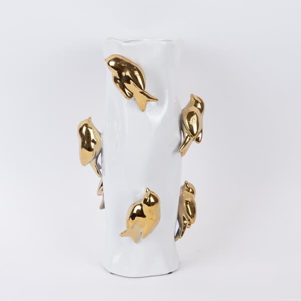 ΒΑΖΟ ΚΕΡΑΜΙΚΟ ΛΕΥΚΟ - ΧΡΥΣΟ 19.5x19.5x38.5cm|752-20408