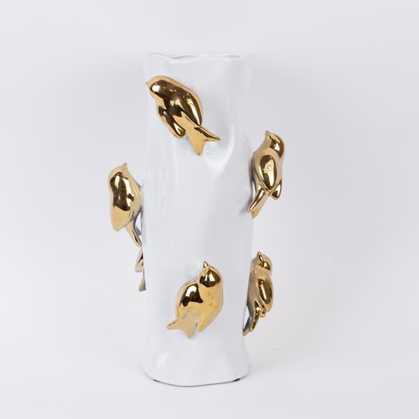 ΒΑΖΟ ΚΕΡΑΜΙΚΟ ΛΕΥΚΟ - ΧΡΥΣΟ 19.5x19.5x38.5cm|752-20408
