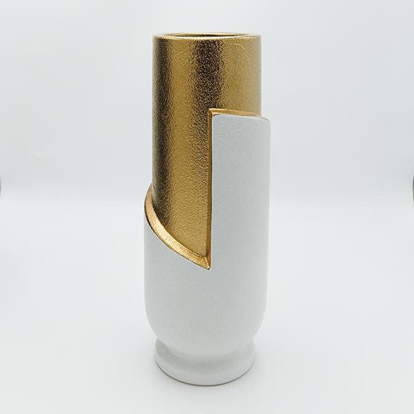 ΒΑΖΟ ΚΕΡΑΜΙΚΟ ΛΕΥΚΟ - ΧΡΥΣΟ 13.5x13.5x36.5cm|819-00103