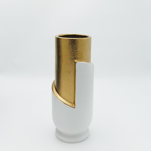 ΒΑΖΟ ΚΕΡΑΜΙΚΟ ΛΕΥΚΟ - ΧΡΥΣΟ 12.5x12.5x30.5cm|819-00102