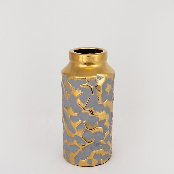 ΒΑΖΟ ΚΕΡΑΜΙΚΟ ΓΚΡΙ - ΧΡΥΣΟ 12.5x12.5x27.5cm|752-20080